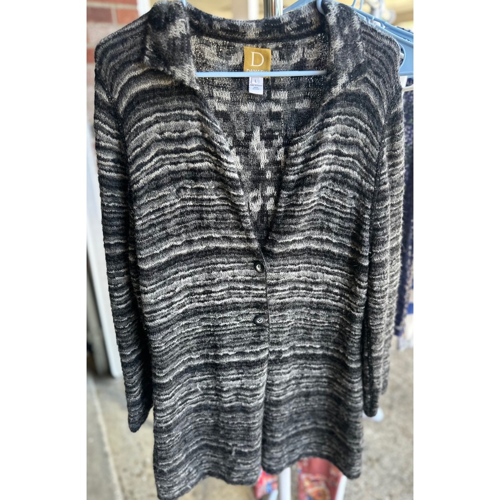 Damask Peruvian‎ 100% Baby Alpaca Knit Reversible Sweater Charcoal Size L